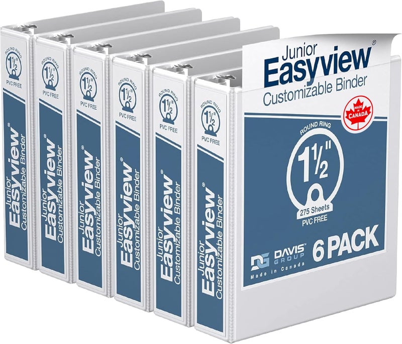 Davis Group Easyview Junior Binder - Premium Small Clear-View 3-Ring Binder for School, Office, or Home, Made in Canada, 1.5-Inch Mini, 8.5"x5.5", White - Image 1